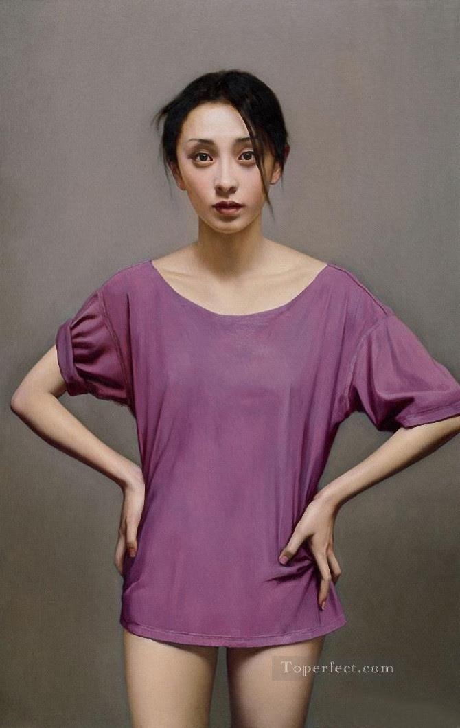 紫色の少女 中国の女の子油絵